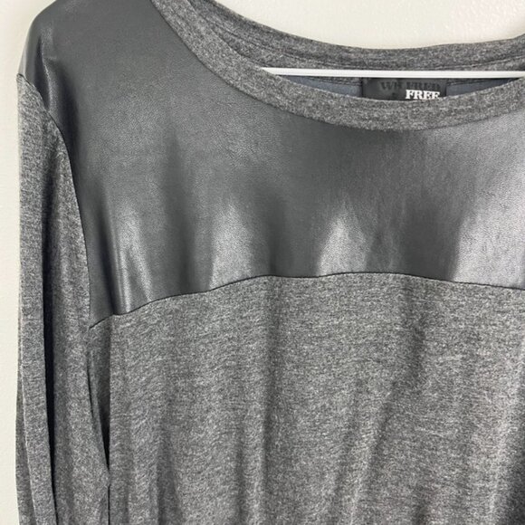 Aritzia Wilfred Free Simone Gray/Black Shirt w/ Faux Leather Embellishments - Picture 3 of 11